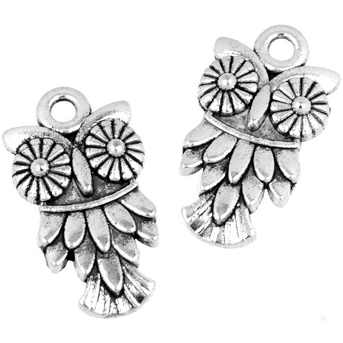Zawieszka sowa sówka stop metalu srebrny 19,5x10,5x2,5mm 10szt-11204