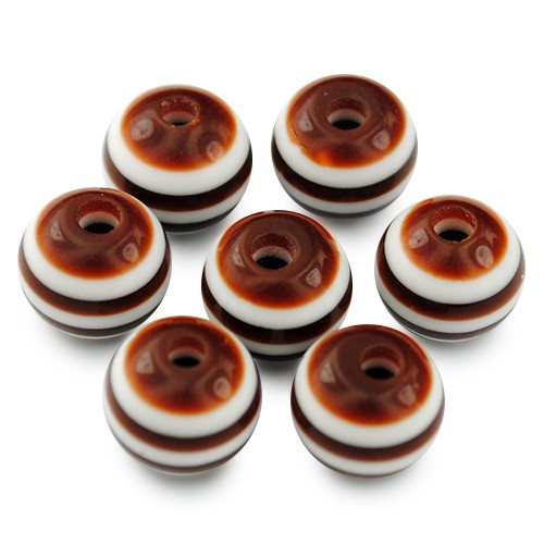 Koraliki kulki w paski akrylowe brązowe 8mm 20szt-5381
