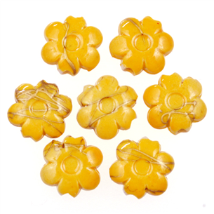 Koraliki malowane zdobione nakrapiane kwiatki / akrylowe / żółte / 10mm / 10szt-6354