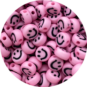 Koraliki różowe emotki / akrylowe / 7x4mm / 50szt-12391