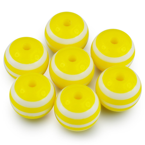 Koraliki kulki w paski / akrylowe / żółte / 8mm / 10szt-6570